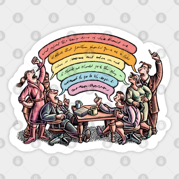 Rainbow Conversation at Meeting Sticker by Lisa Haney